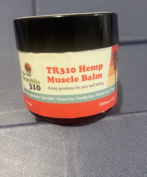 Republic 310 TR310 Hemp Muscle Balm 2 oz jar, labeled 1000 mg CBD