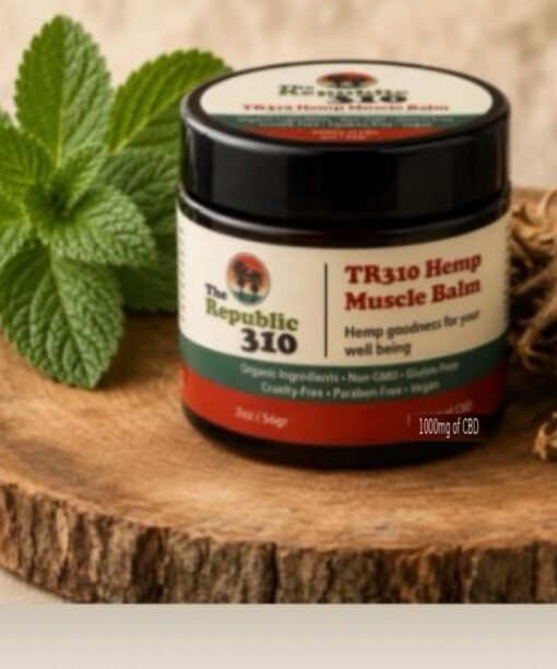 Republic 310 TR310 Hemp Muscle Balm 2 oz jar, labeled 1000 mg CBD